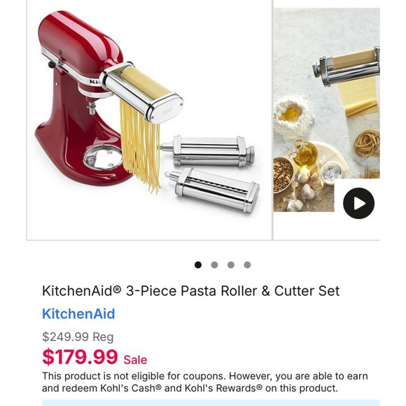 NIB KitchenAid 3 piece Stainless Steel Pasta Roller Cutter Set - Picture 1 of 6